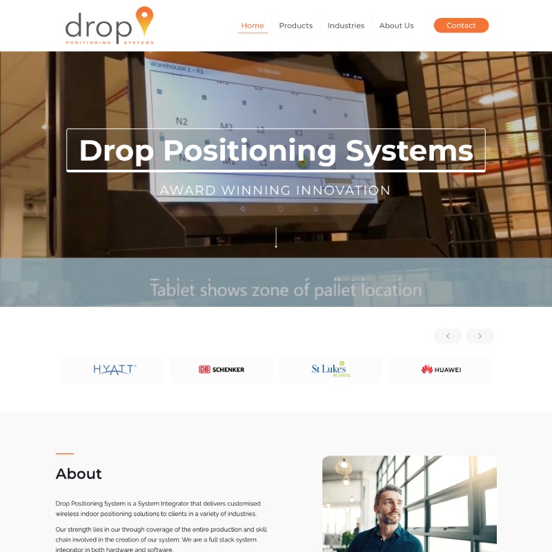A visually appealing website design focused on drop positioning systems, highlighting functionality and modern aesthetics.