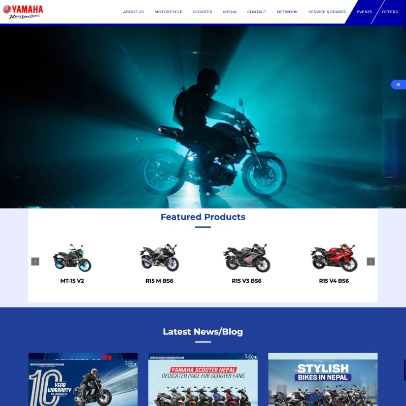 Website design for a Yamaha motorcycle shop featuring sleek layouts and vibrant imagery of motorcycles and accessories.